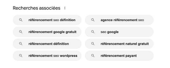 suggestions resultat recherche page google