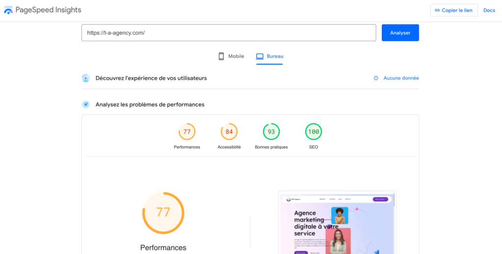 analyse de vitesse de site google page speed insight